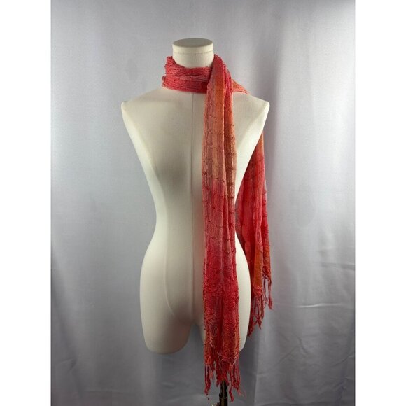 Women’s Orange, Pink, & Salmon Knit & Mesh Scarf - Picture 4 of 6